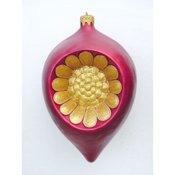 kleine Weihnachtskugel in Blütenform Rot-Gold vergrößert