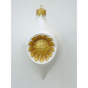 kleine Weihnachtskugel in Blütenform Silber-Gold vergrößert