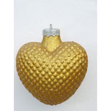 große Weihnachtskugel in Herzform Gold glitzernd vergrößert