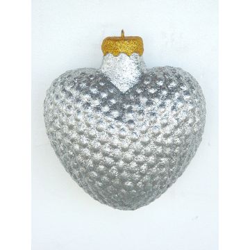große Weihnachtskugel in Herzform Silber glitzernd vergrößert
