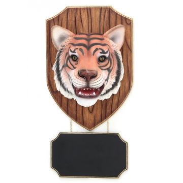 Tigerkopf mit Angebotsschild lebensgroß