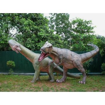 Dinosaurier Brachiosaurus und Tyrannosaurus lebensgroß