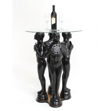 Schwarzer Preisfigurtisch mit Glasplatte verkleinert