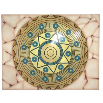 Antikes Mittelalterliches Schild Gold Blau auf Mosaikfür Wand lebensgroß