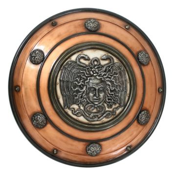 Antikes Schild mit Medusa Bronze lebensgroß