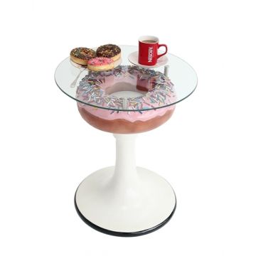 Donuttisch rosa auf Ständer mit Glasplatte vergrößert