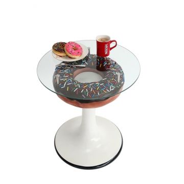 Donuttisch braun auf Ständer mit Glasplatte vergrößert