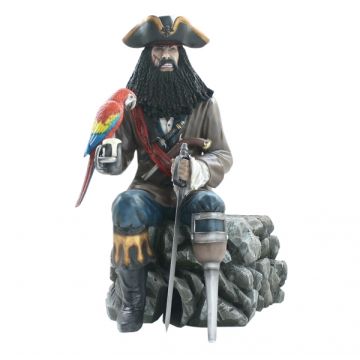 Pirat Blackbeard mit Papagei lebensgroß