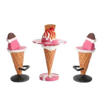 Eistisch Rosa mit Waffel und Eissitze vergrößert