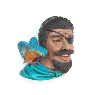 Piratenkopf mit Papagei lebensgroß