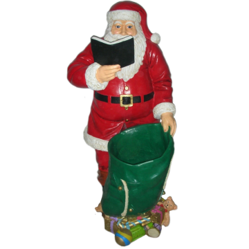 lesender Weihnachtsmann mit Sack lebensgroß
