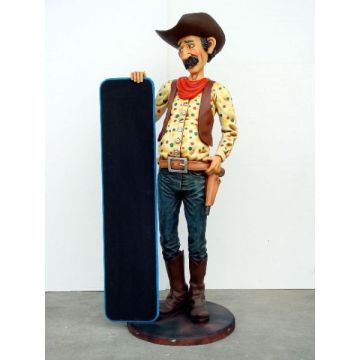 Cowboy mit Menütafel lebensgroß