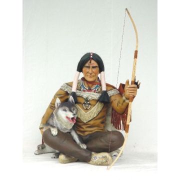 Indianer Krieger mit Wolf lebensgroß
