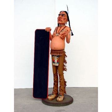 Indianer mit Menütafel lebensgroß