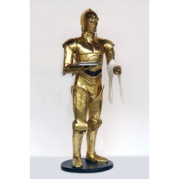 Android als Butler mit Tablett und Handtuch in Gold lebensgroß