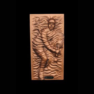 Tennisspieler als bronzefarbende Wandtafel verkleinert