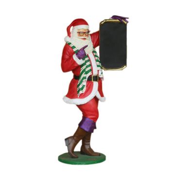 Schwuler Weihnachtsmann mit Angebotstafel lebensgroß