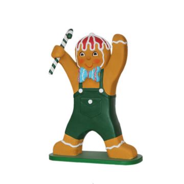 Lebkuchen-Junge mit Latzhose und Zuckerstange vergrößert