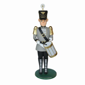 Großer grauer Nußknacker Soldat mit Trommel lebensgroß