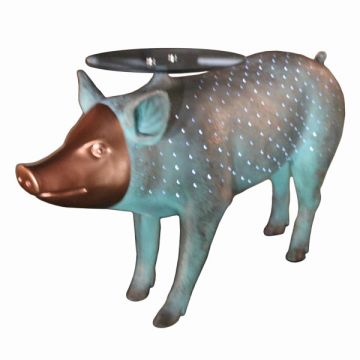 Bronzefarbendes Schwein als Beistelltisch lebensgroß