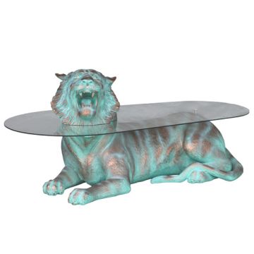 liegender Tiger in Bronzeoptik als Couchtisch lebensgroß