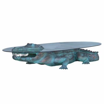 bronzefarbendes Krokodil als Couchtisch lebensgroß