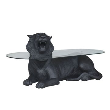 liegender Tiger schwarz als Couchtisch lebensgroß