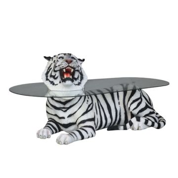 liegender Tiger schwarz weiß als Couchtisch lebensgroß