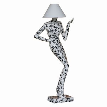 Moderne Lady Lampe Weiss mit schwarzen Männchen lebensgroß