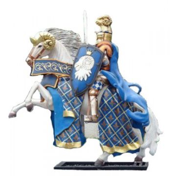 Blauer Ritter auf Pferd lebensgroß