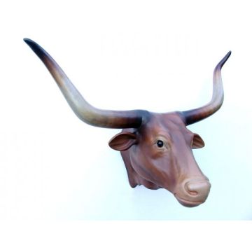 Bullenkopf mit langen Hörnern Braun lebensgroß