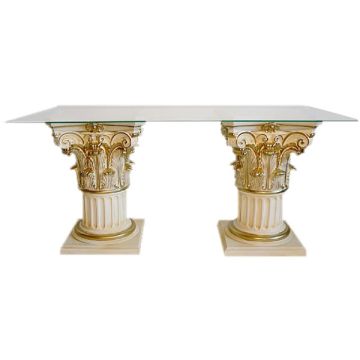 2-Säulen Tisch mit Glasplatte lebensgroß
