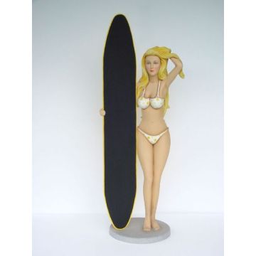 Sexy Bikini Girl mit Angebotstafel lebensgroß