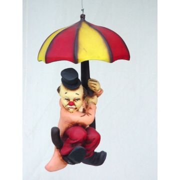 Clown fliegend mit Sonnenschirm verkleinert
