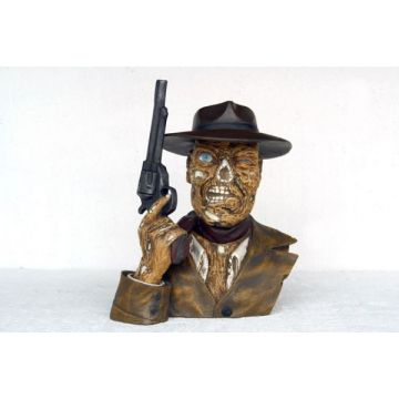 Cowboykopf mit Revolver lebensgroß