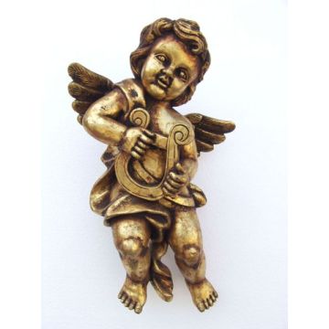 Engelputte hängend mit Harfe gold verkleinert