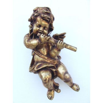 Engelputte hängend mit Flöte gold verkleinert