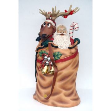 Weihnachtsmann im Sack mit Rentier lebensgroß