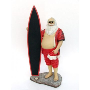 Weihnachtsmann als Surfer mit Angebotstafel klein verkleinert