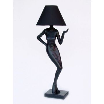 große moderne Stehlampe als Frauenfigur schwarz / Lady Lampe vergrößert