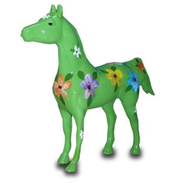 Modernes Pferd mit dekorativer Blumenbemalung grün lebensgroß