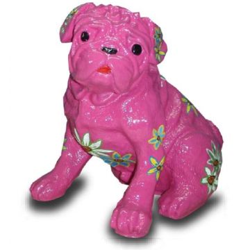 Mops pink mit dekorativer Blumenbemalung lebensgroß
