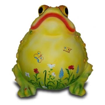 Dicker aufgeblaener Frosch mit dekorativer Blumenbemalung gelb verkleinert