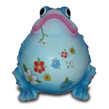 Dicker aufgeblaener Frosch mit dekorativer Blumenbemalung blau verkleinert