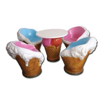 Kugeleis Sitzgruppe mit Tisch und 4 Waffelsesseln übergroß XXL