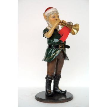 Weihnachtself mit Trompete lebensgroß