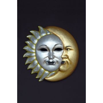 Maske Sonne-Mond Gold-Silber lebensgroß