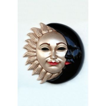 Maske Sonne-Mond Weißgold-Schwarz lebensgroß