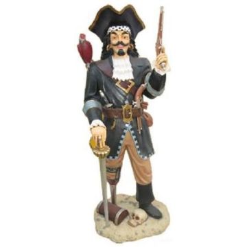 Piraten Kapitain mit Holzbein und Papagai lebensgroß