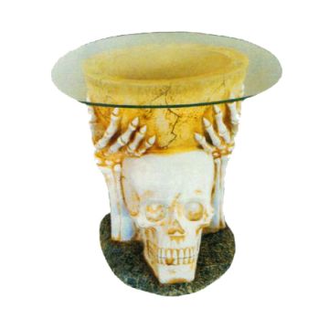 Glastisch mit Totenkopf lebensgroß